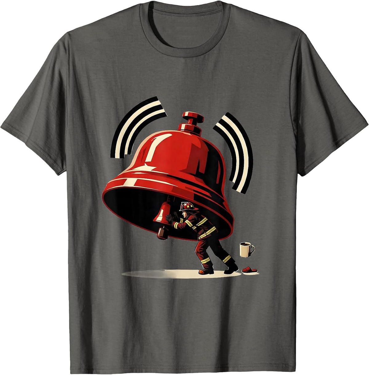 Men's Red Fire Station Bell Firefighter Humor Gift T-Shirt - Asphalt Grey