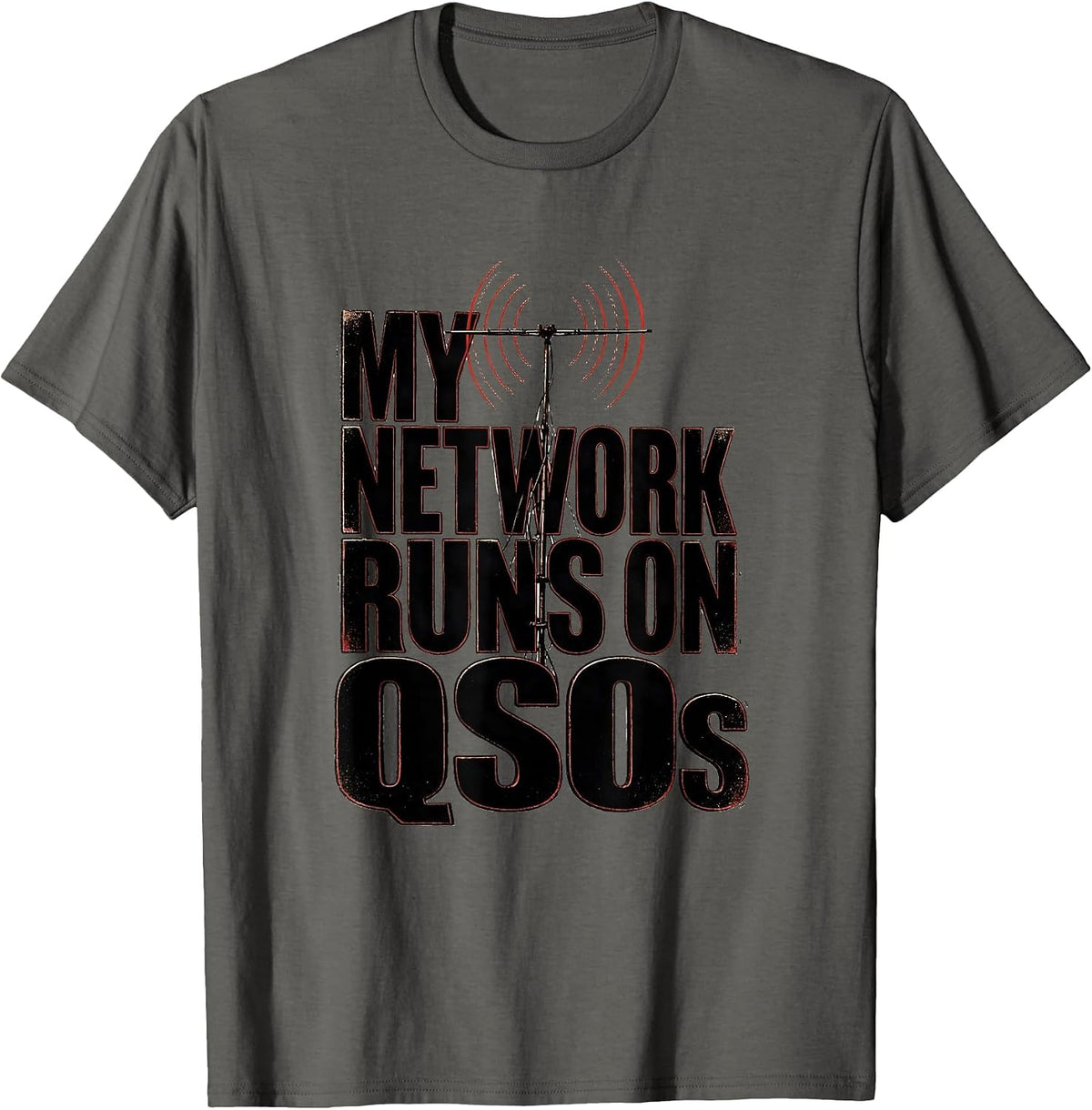 Men's My Network Runs On QSOs Funny Ham Radio Operator Hobbyist T-Shirt - Asphalt Grey