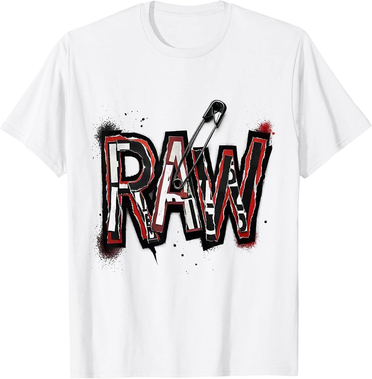 Men's RAW Punk Metal Graffiti Street-Art Style Graphic Humor T-Shirt - White