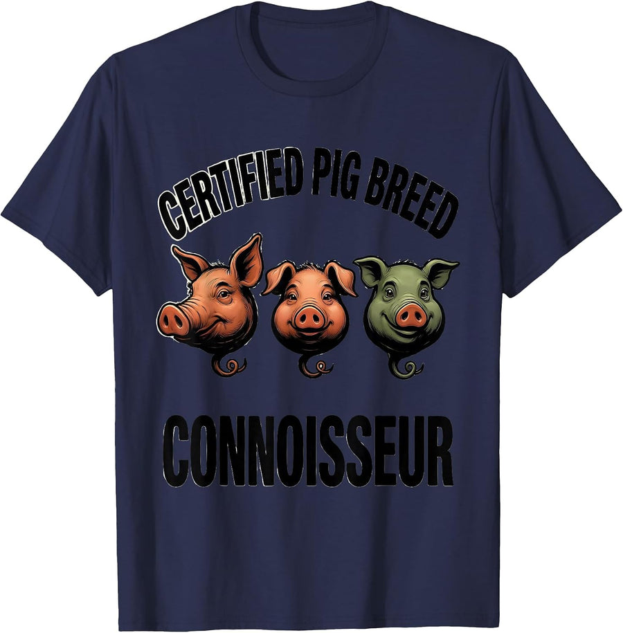 Certified Pig Breed Connoisseur Funny Pig Lover Pet Owner T-Shirt - Navy Blue