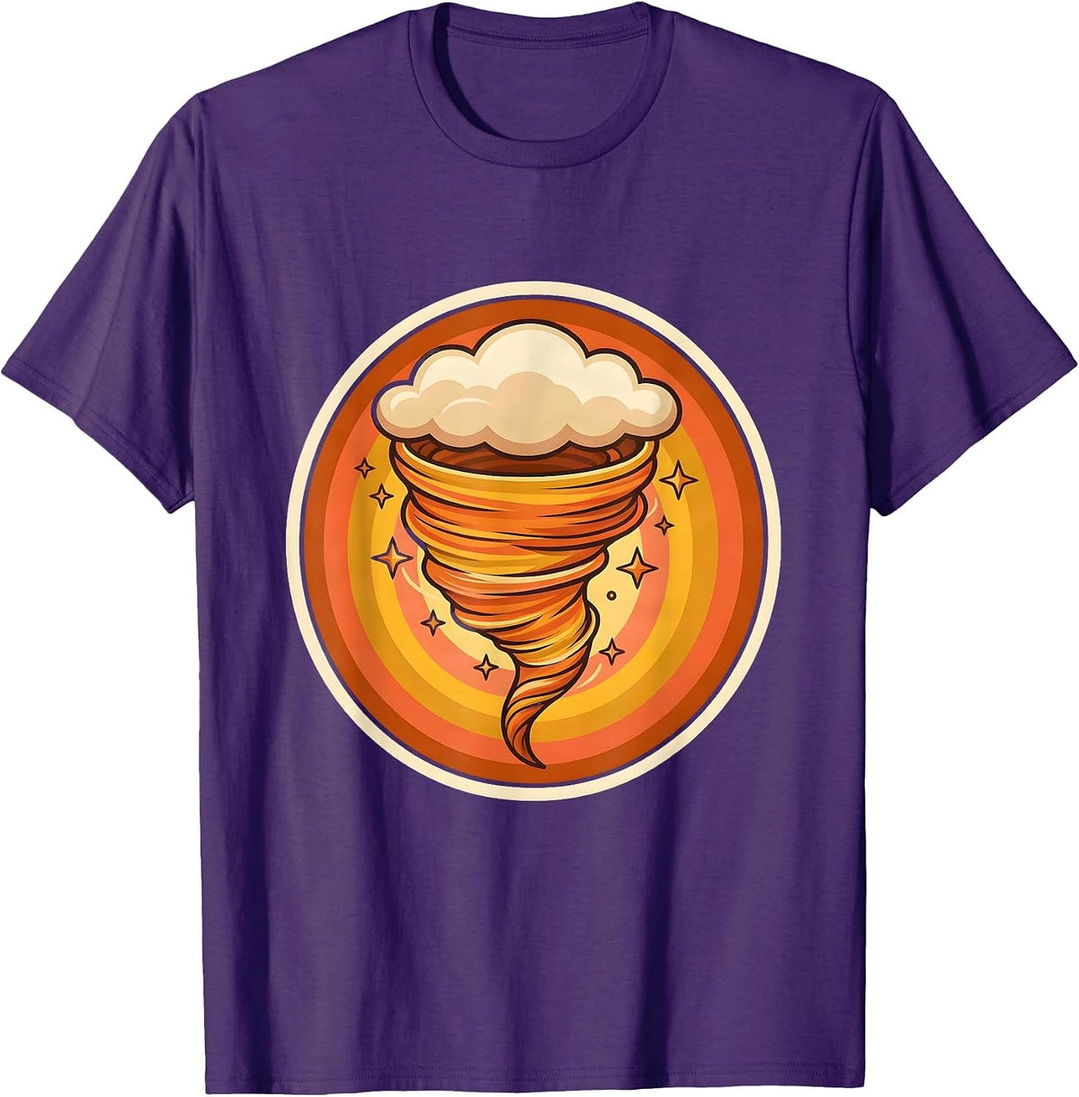 Men's Sealed Tornado Badge Retro 70s Storm Chaser Meteorology T-Shirt - Purple