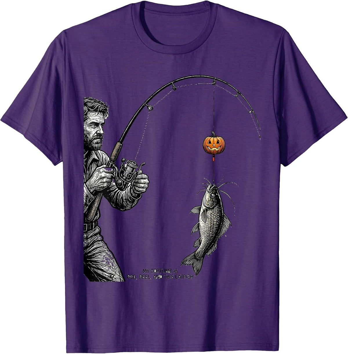 My Costume Is Rod, Reel, And This Catfish Funny T-Shirt - Purple