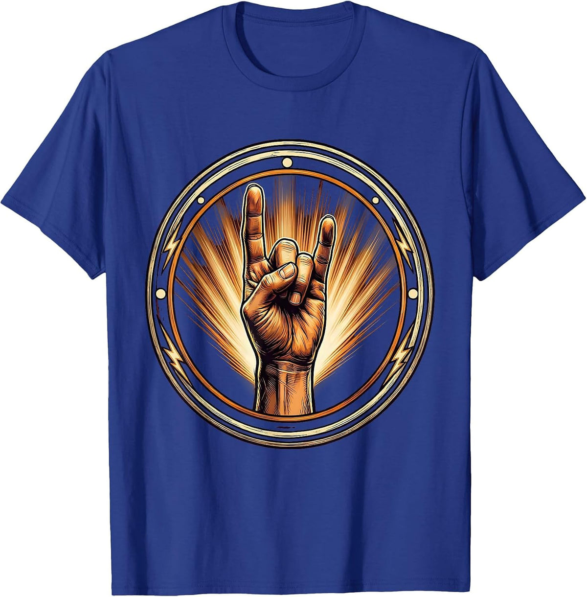 Rock Devil Horns Hand Sign Spotlight Graphic T-Shirt - Royal Blue