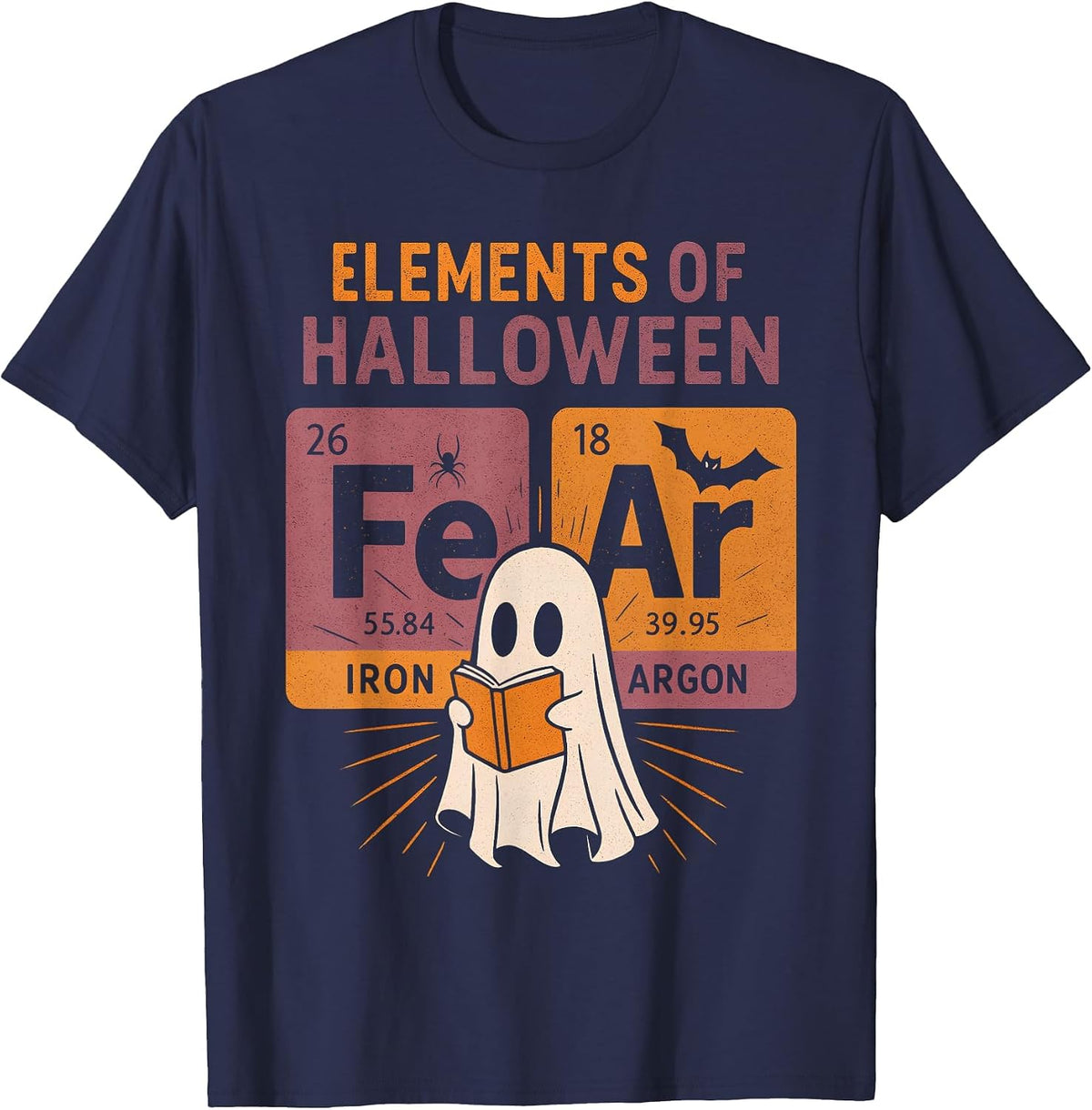 Elements of Halloween Funny Periodic Table Ghost Chemistry T-Shirt - Navy Blue