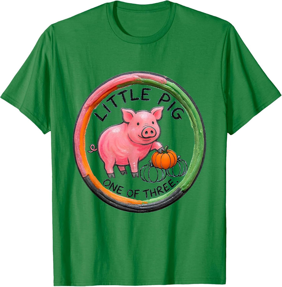 Men's Little Pig One Of Three Naive Kidcore Pig Lover Halloween T-Shirt - Kelly Green