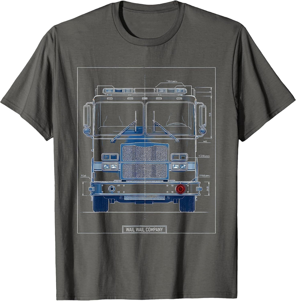 Wail Wail Company Technical Blueprint Firefighter Humor T-Shirt - Asphalt Grey