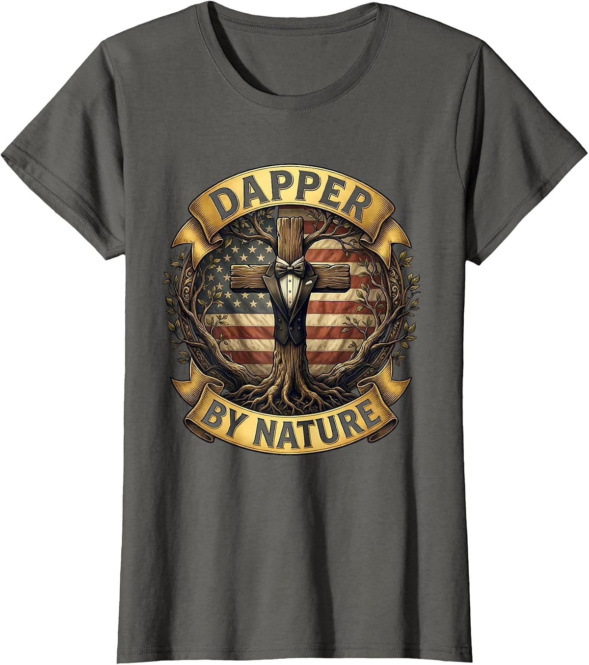 Women's Dapper By Nature Tuxedo Gentleman Design T-Shirt - Asphalt Grey
