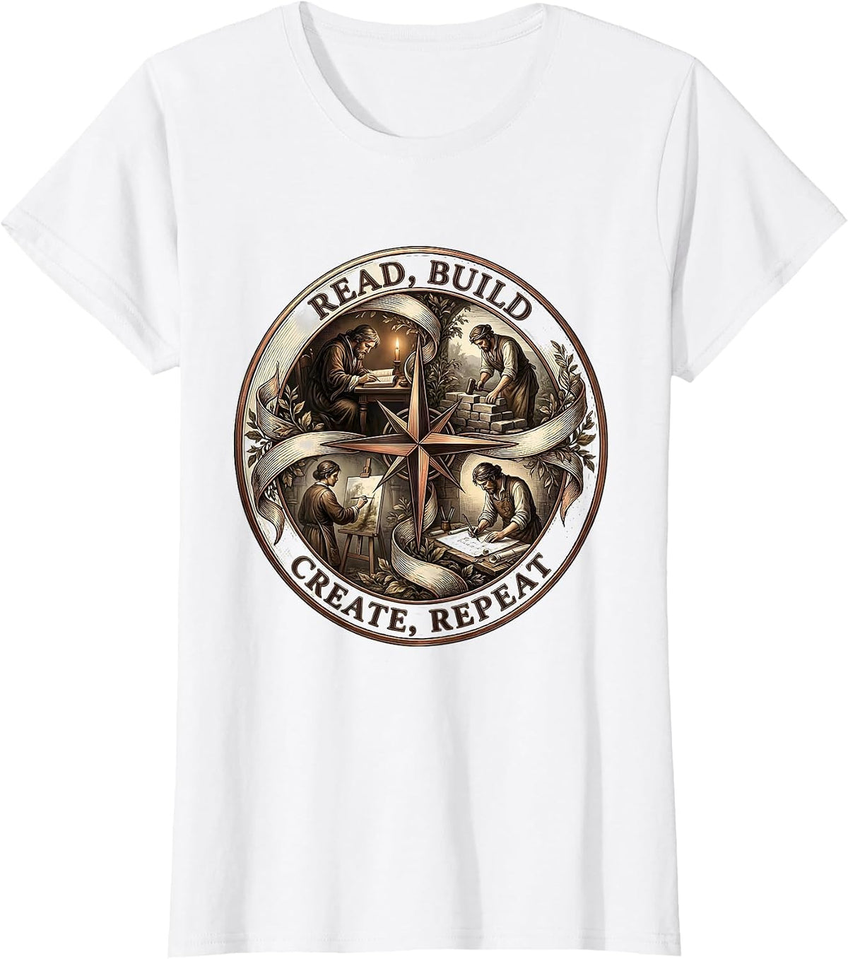 Women's Read Build Create Repeat Renaissance Men Design T-Shirt - White
