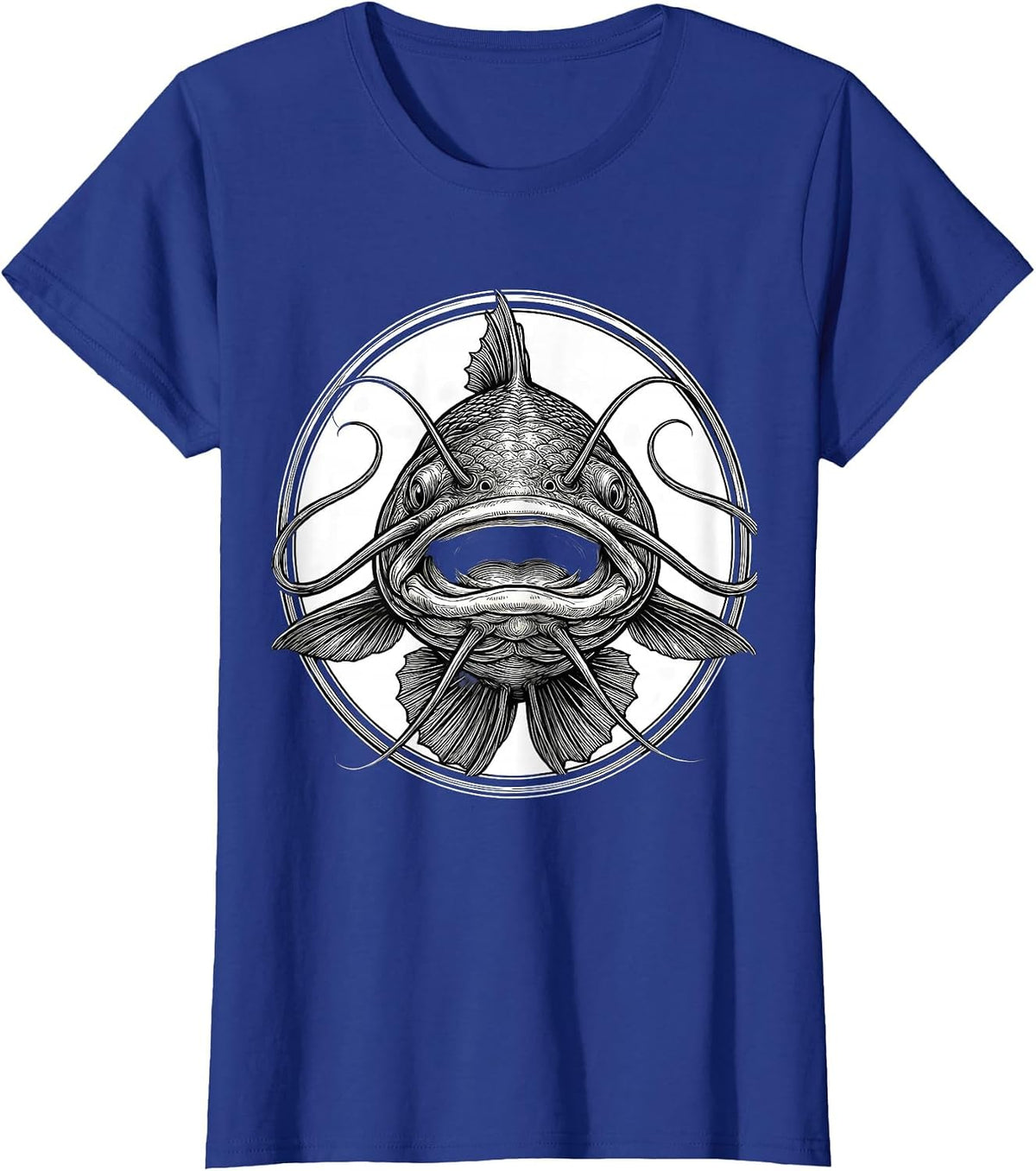 Women's Catfish Face Forward Fishing Graphic Design T-Shirt - Royal Blue