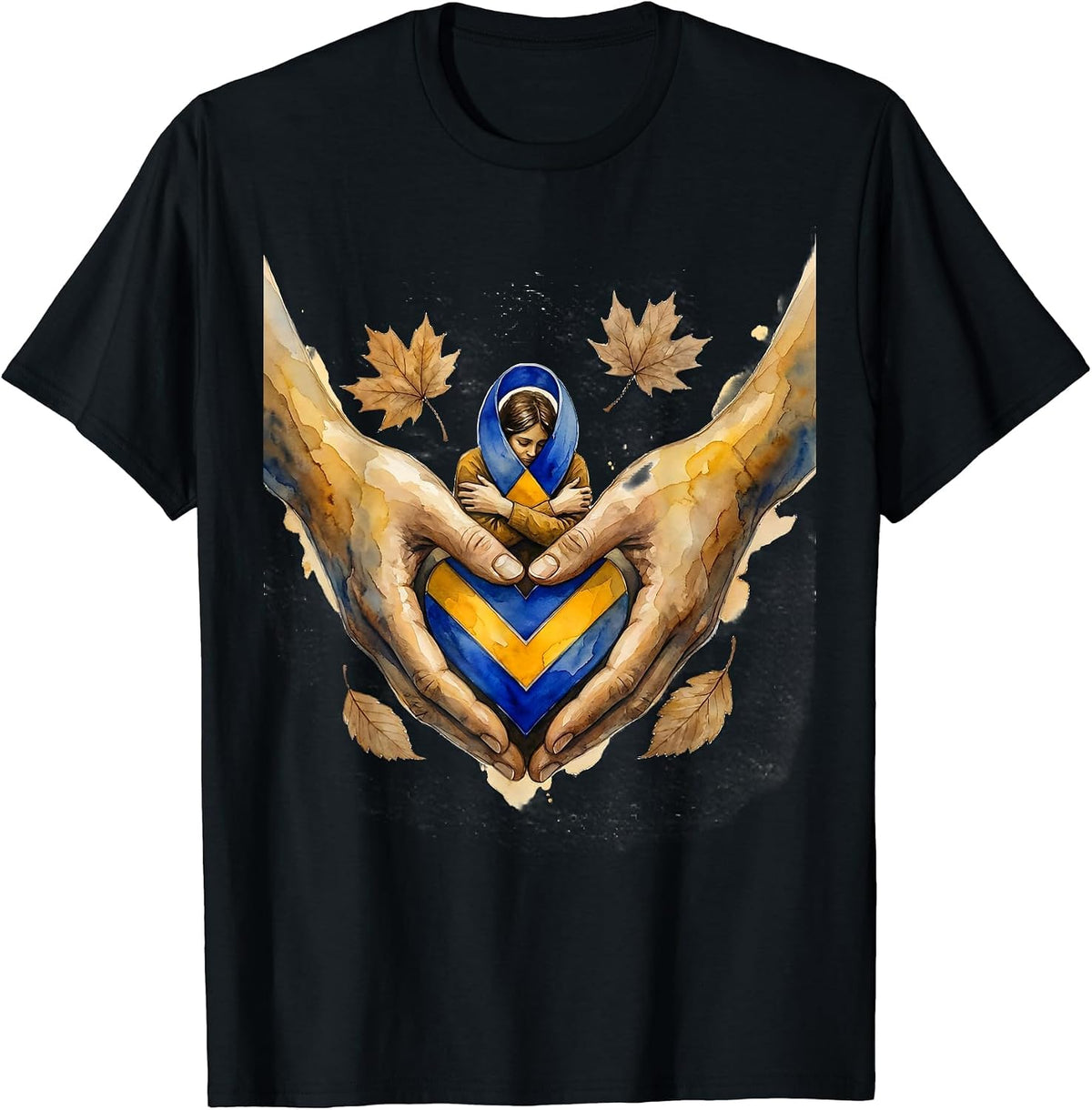 Men's Down Syndrome Support Embrace Watercolor October Awareness T-Shirt - Black