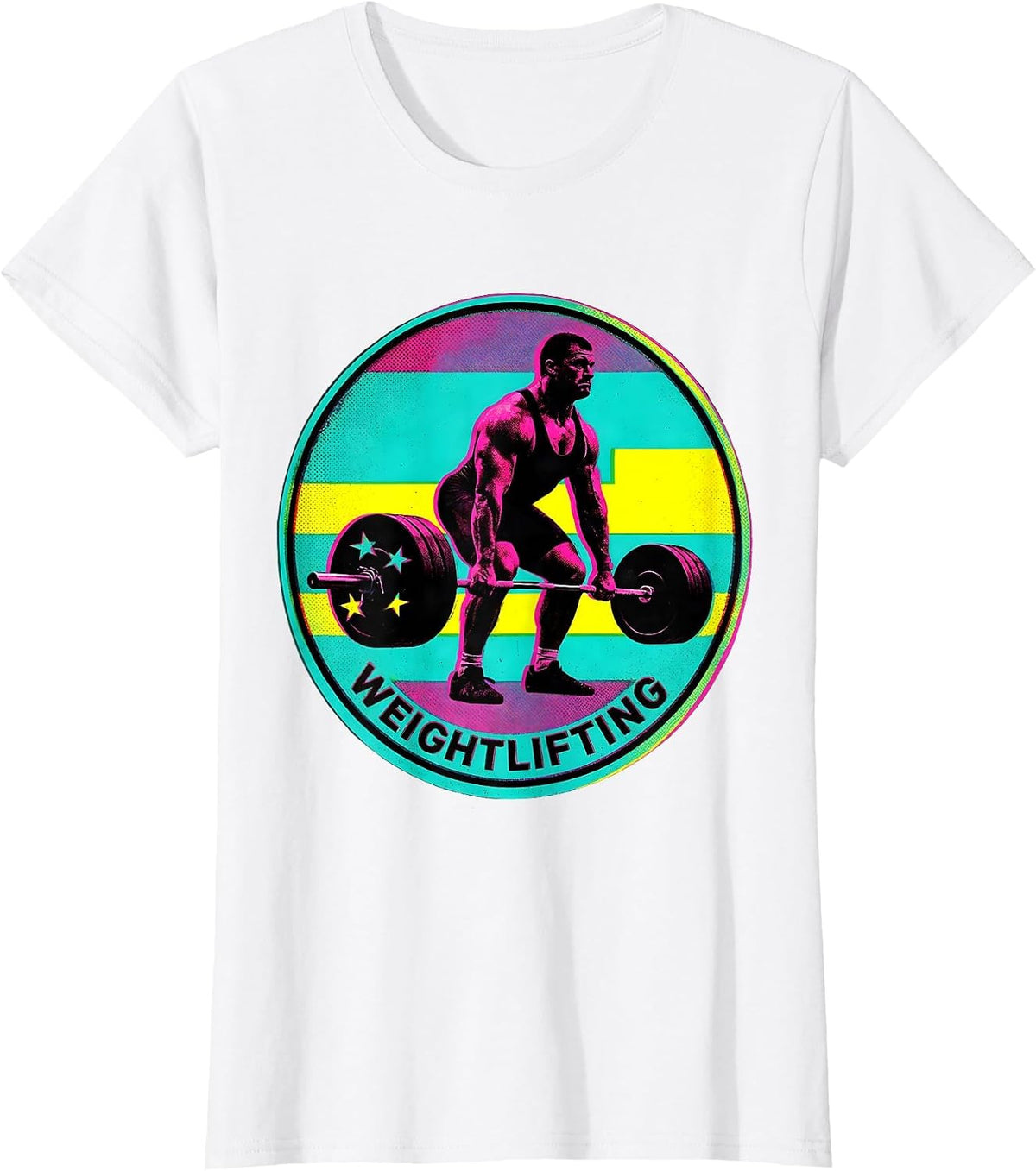Women's Weightlifting Patriotic American Flag Weightlifter Risograph T-Shirt - White