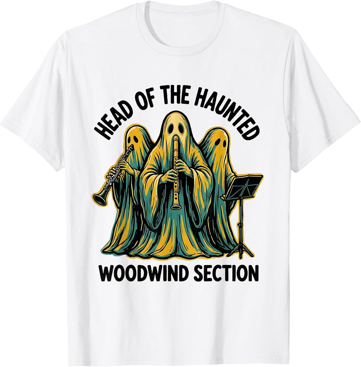 Men's Head of the Haunted Woodwind Section Whimsical Music Teacher T-Shirt - White