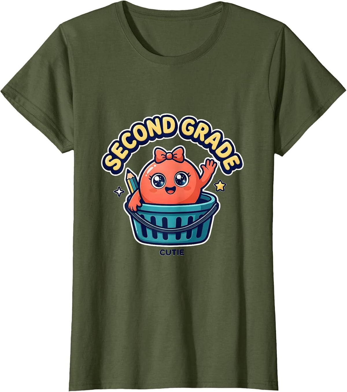 Women's Second Grade Cutie Cute Dumpling Back to School Girl Teacher T-Shirt - Olive Green