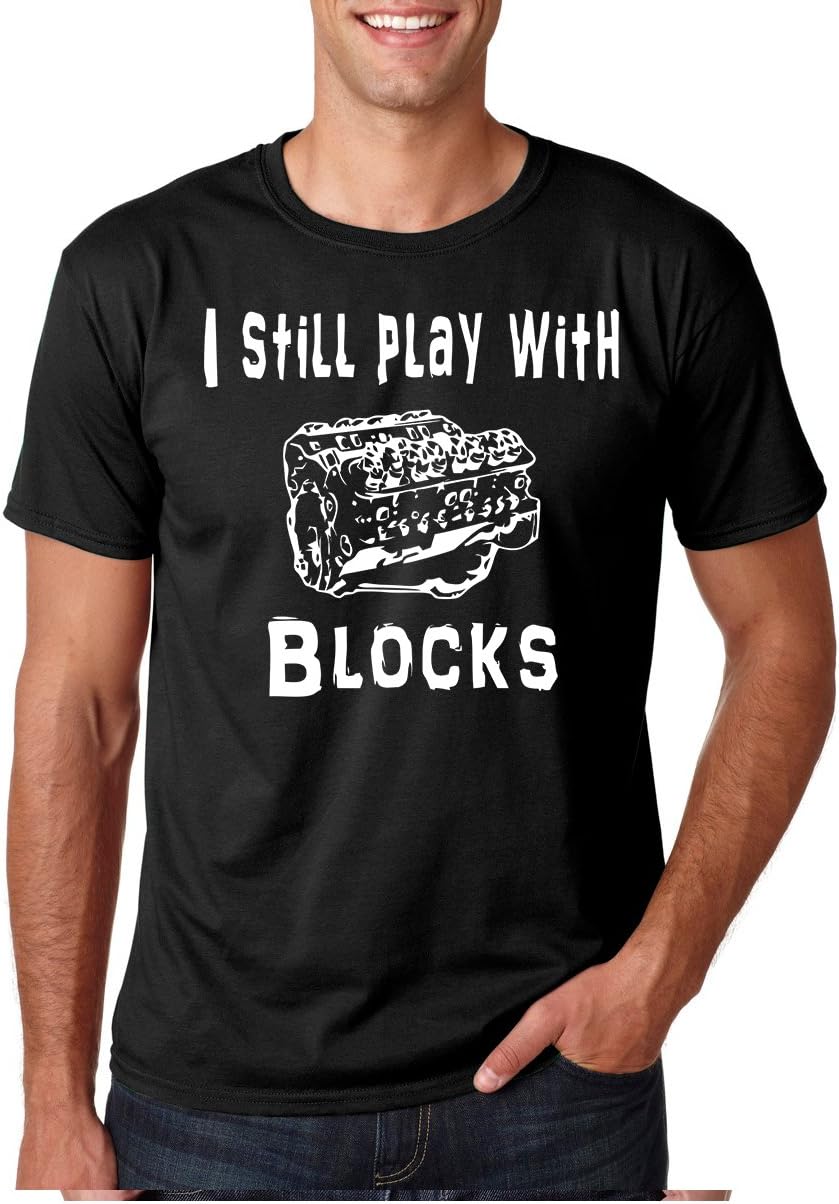 CBTWear I Still Play with Blocks - Mechanic Engine Block Funny Gift for Car Enthusiast Men's T-Shirt - Black