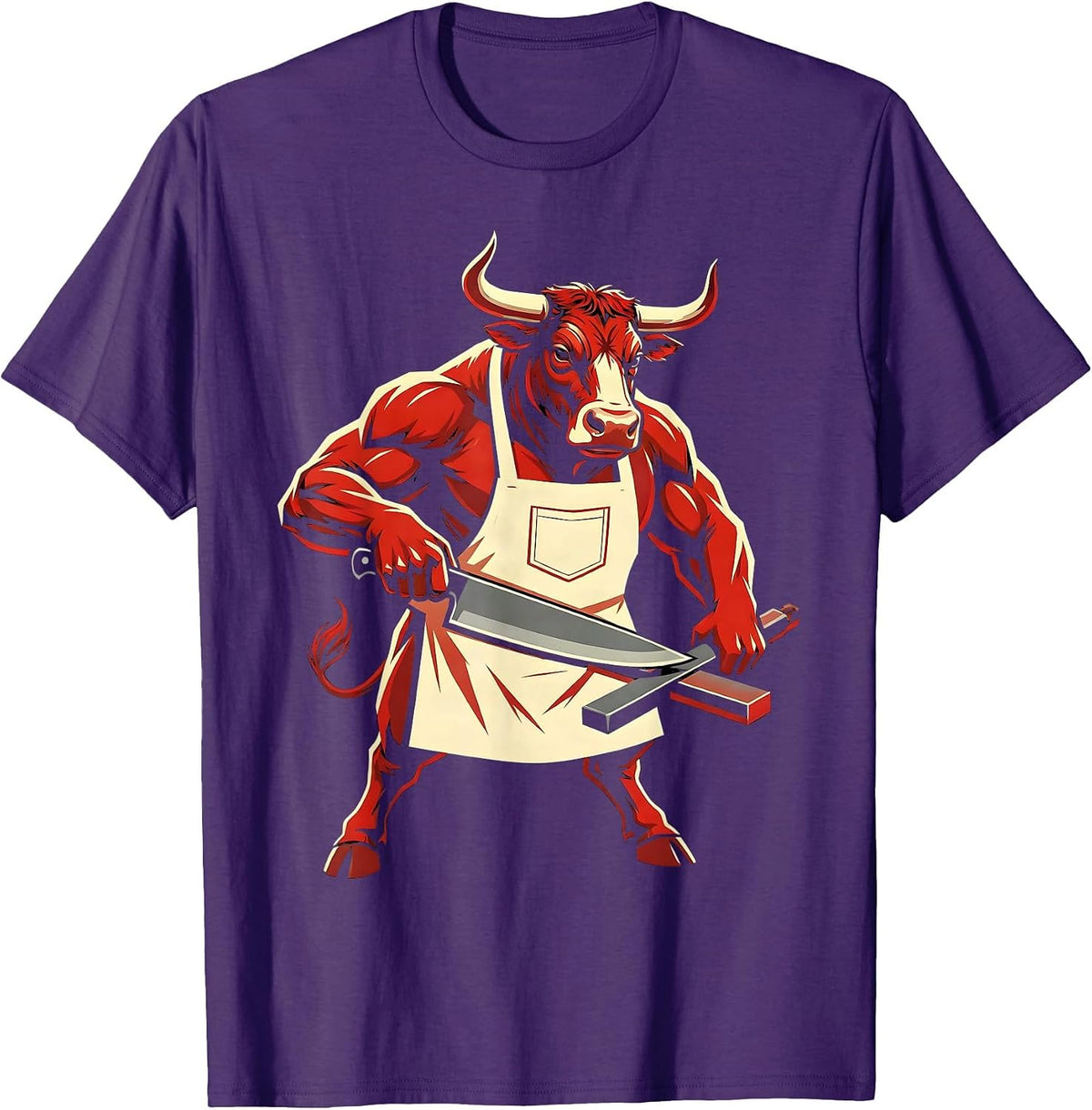 Bull Chef Apron Knife Sharpening Graphic T-Shirt - Purple
