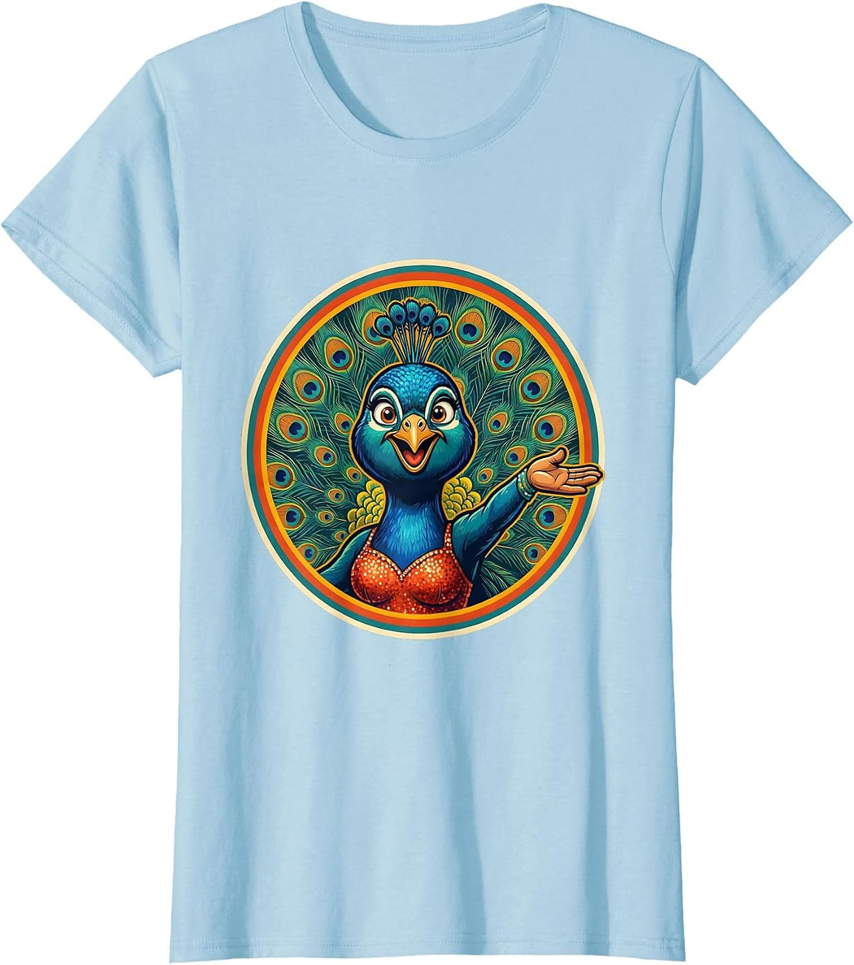 Showgirl Feathered Headdress Center Stage T-Shirt - Baby Blue