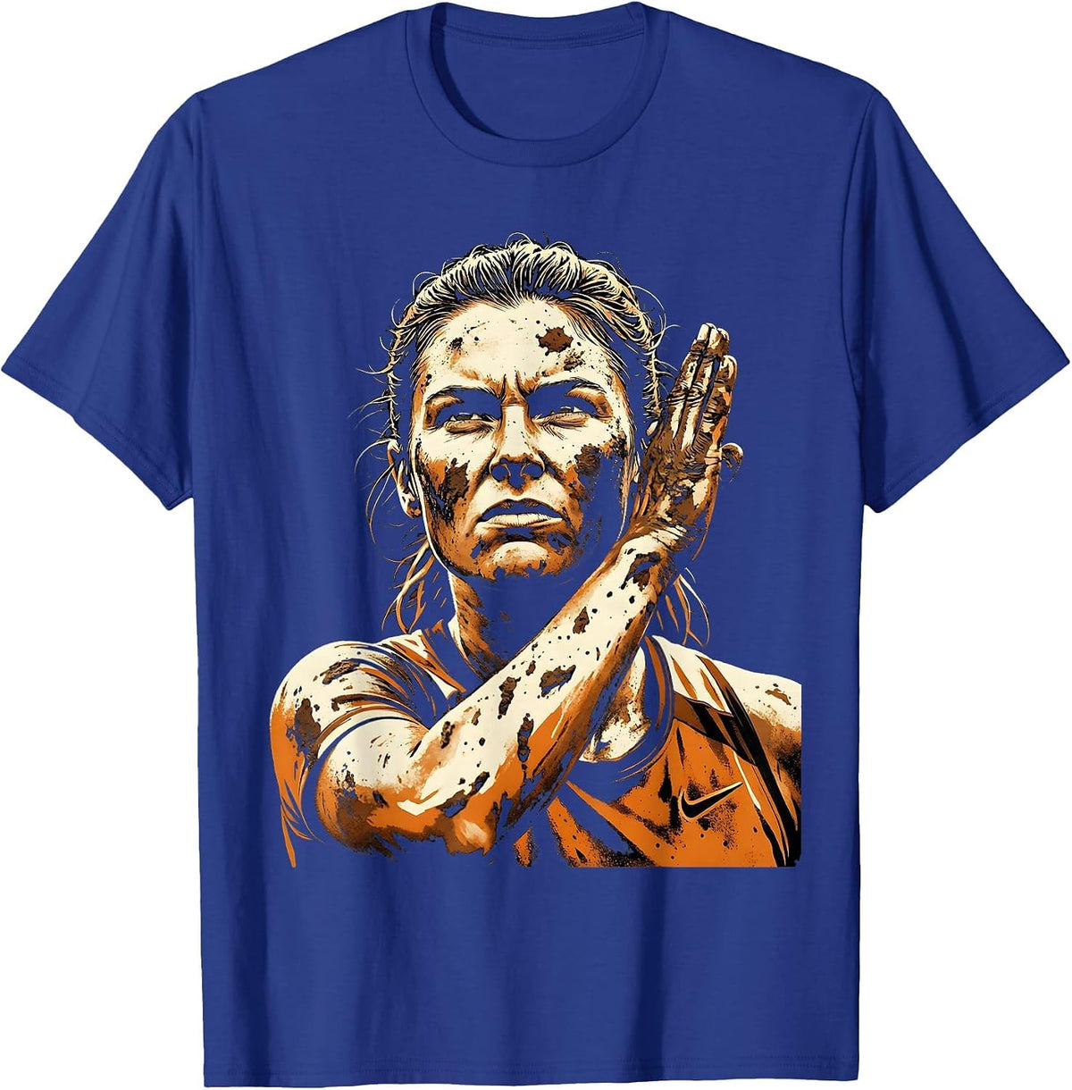 Muddy Rugby Player Wiping Face Graphic T-Shirt - Royal Blue