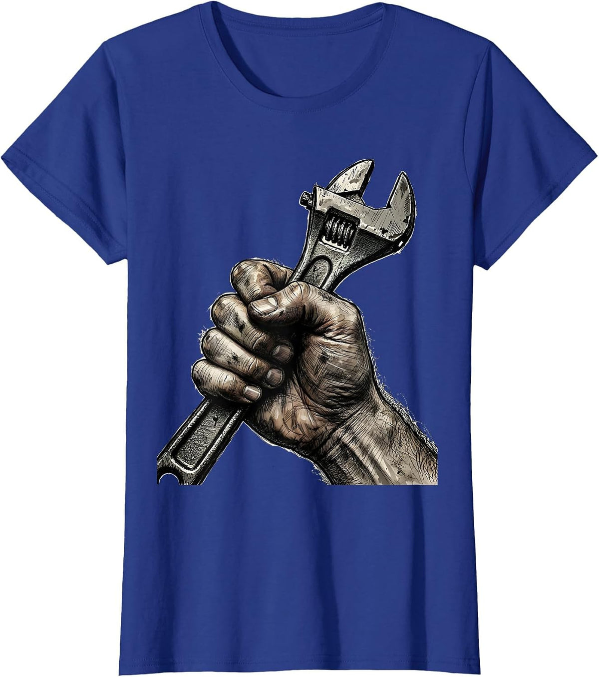 Women's Grease Monkey Mechanic Wrench Graphic Tee T-Shirt - Royal Blue