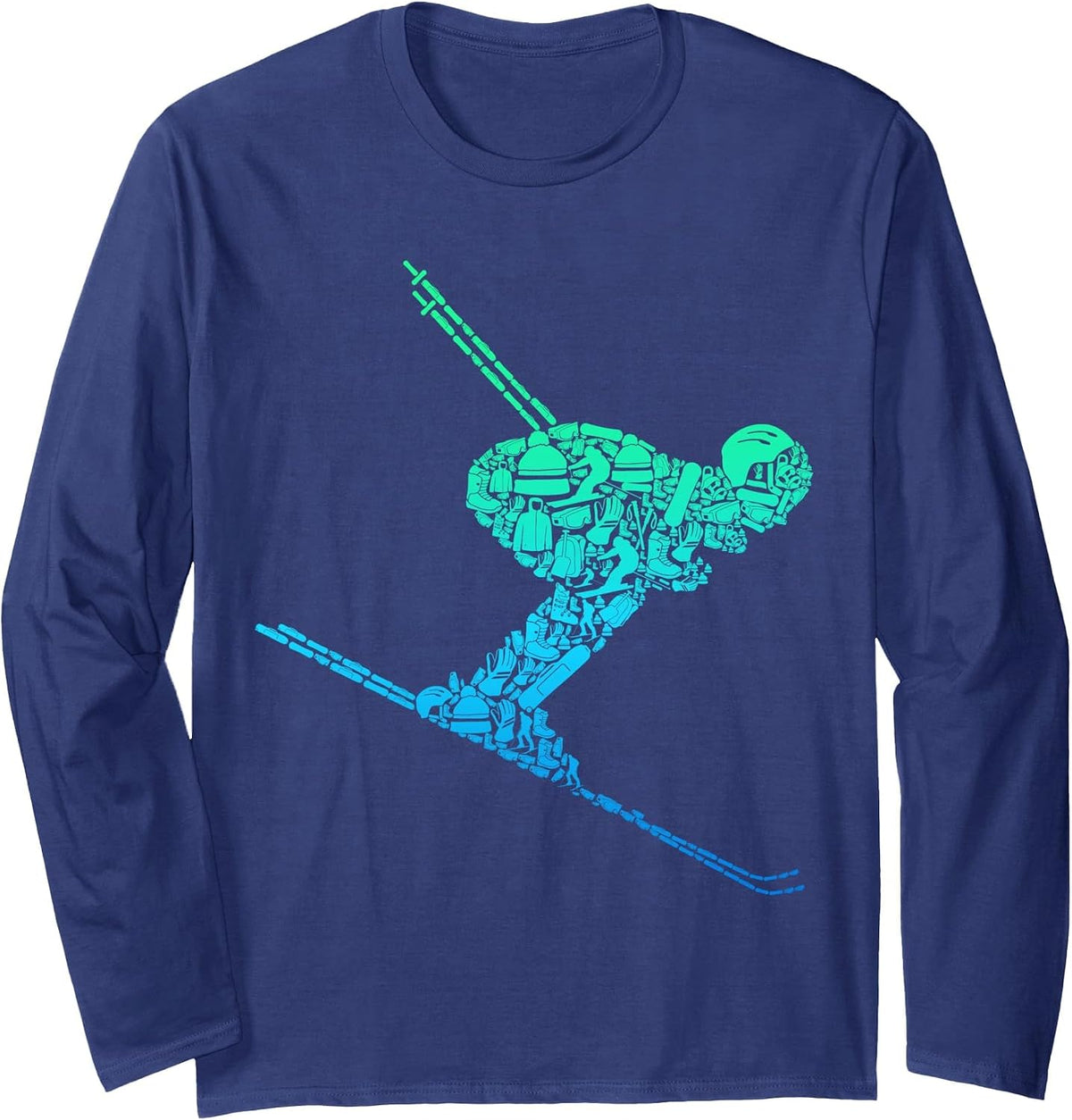 Skiing Skier Ski Long Sleeve T-Shirt - Adult Unisex Navy Blue