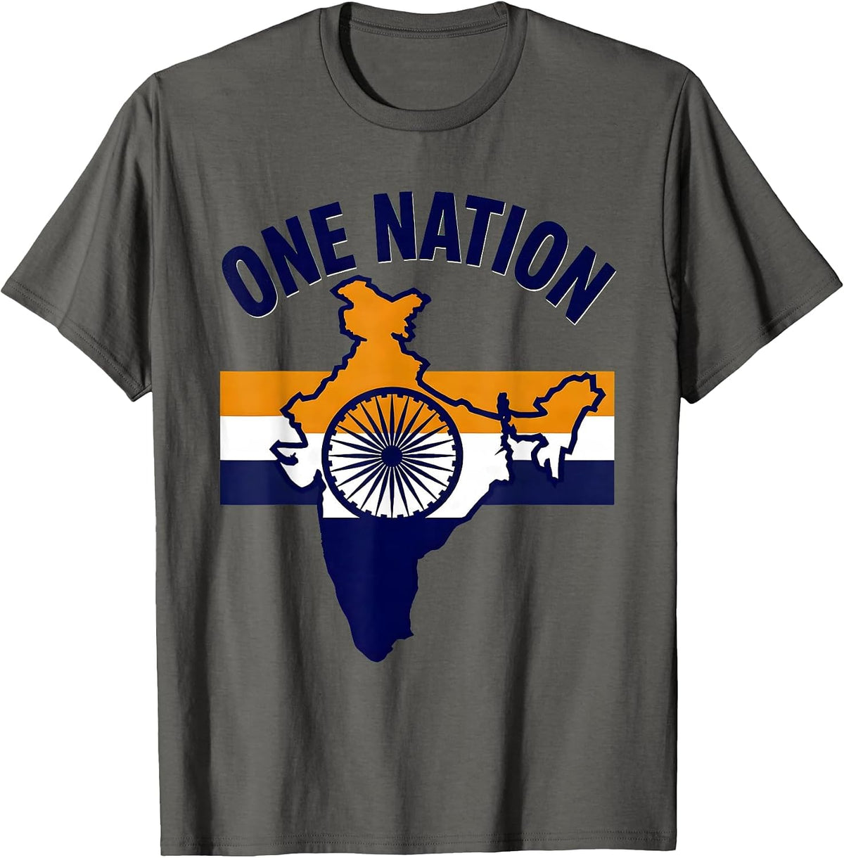 ONE NATION Retro India Independence Day National Pride T-Shirt - Asphalt Grey