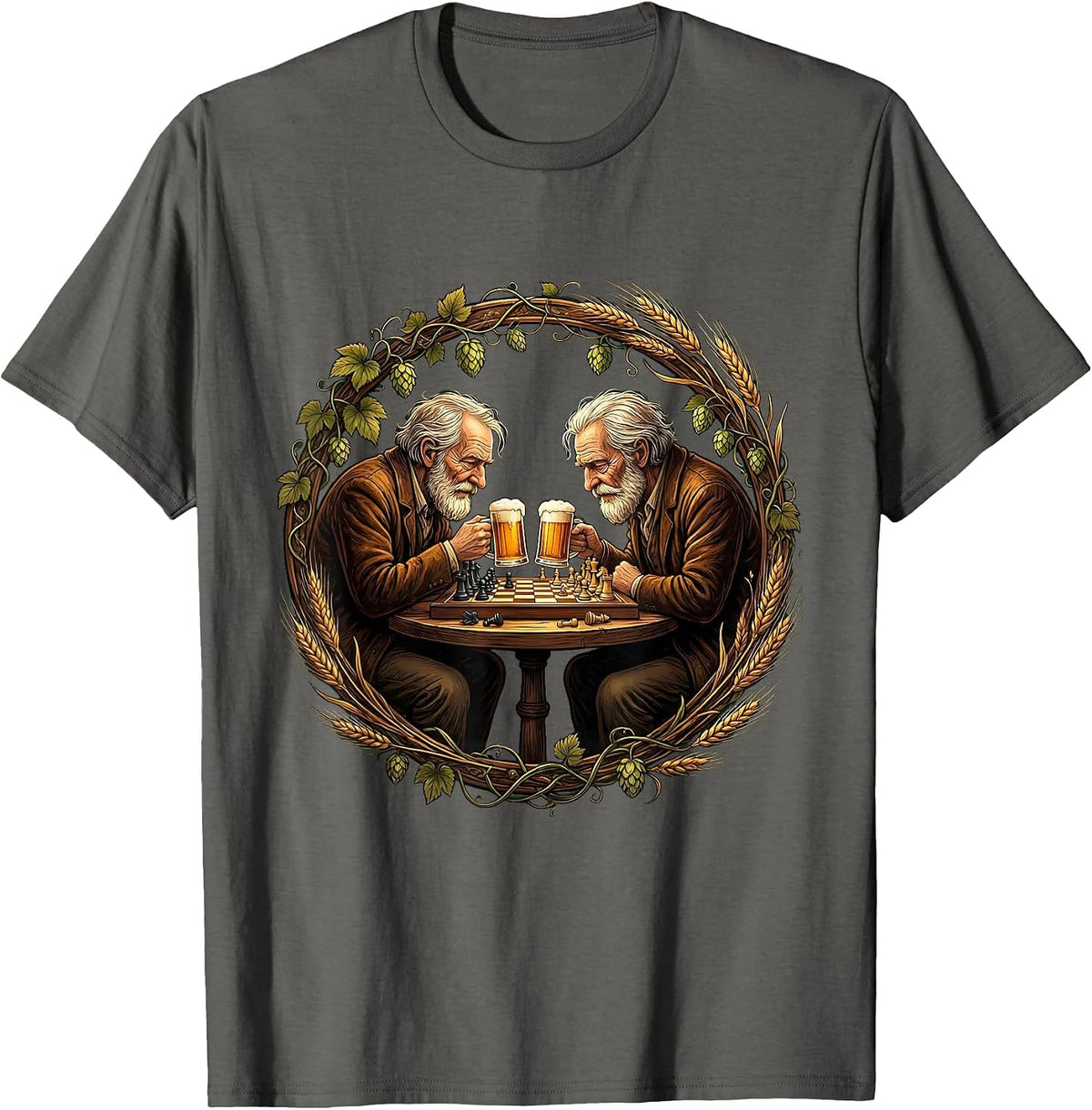 Old Friends Chess and Beer Illustration T-Shirt - Asphalt Grey