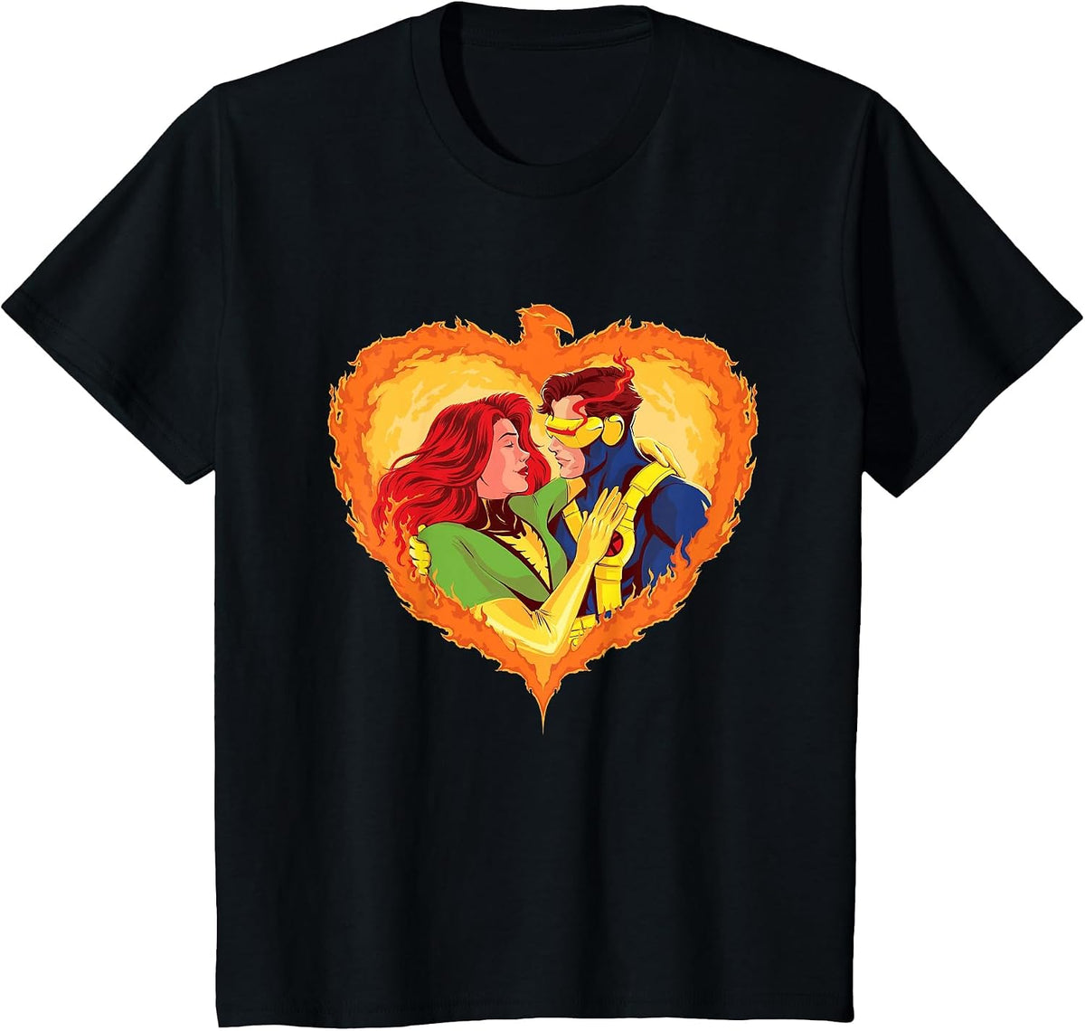 Marvel X-Men Jean Grey Cyclops Phoenix Heart Valentine’s Day T-Shirt - Black