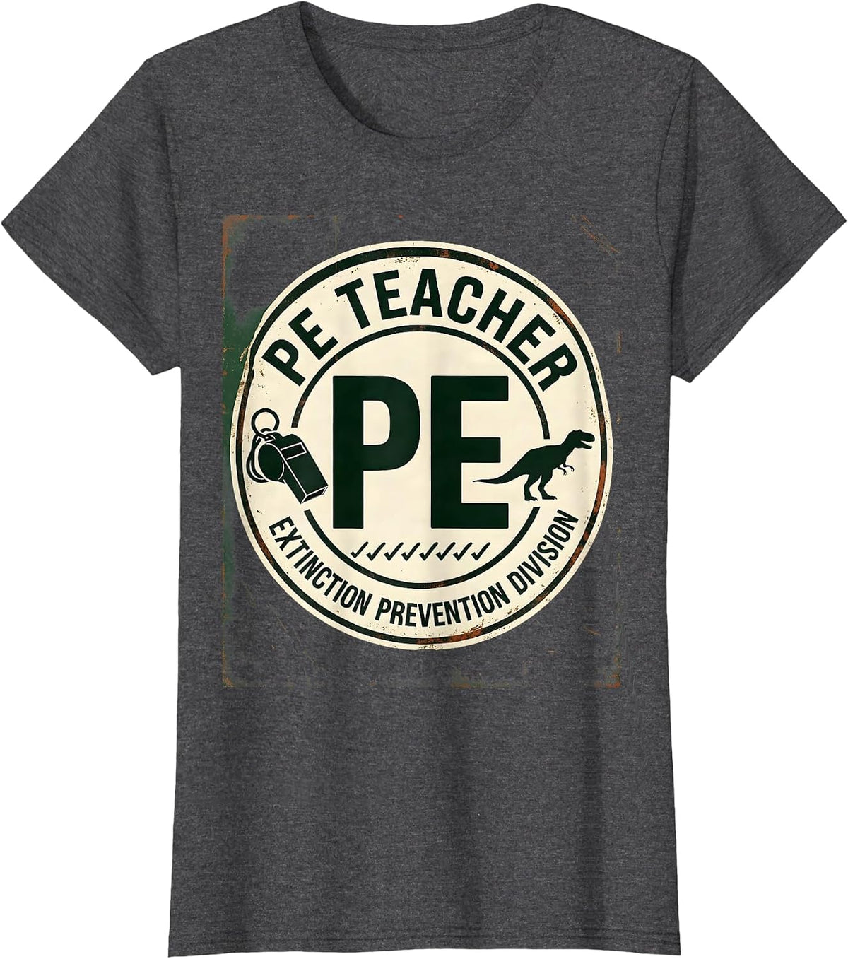Women's PE Teacher, Extinction Prevention Division Funny Teacher T-Shirt - Dark Heather Grey