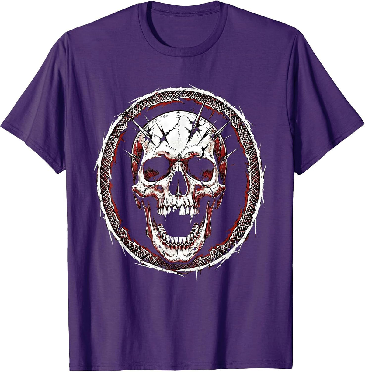 Unhinged Laughing Skull Cracked Jaw Graphic T-Shirt - Purple
