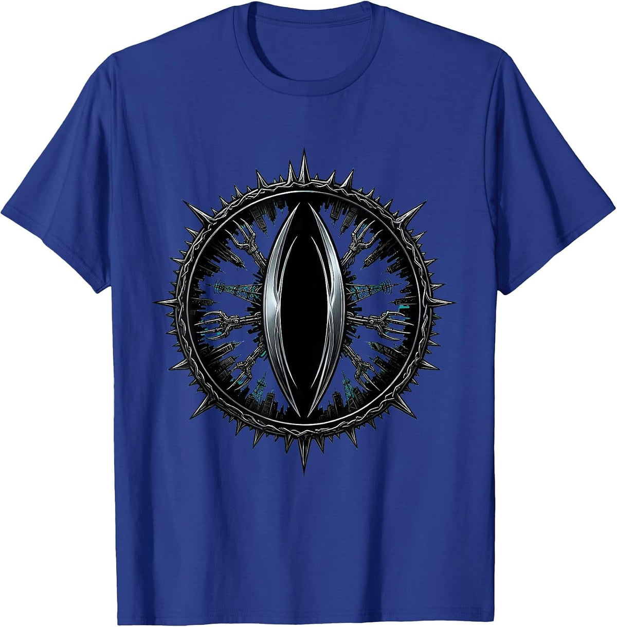 Cyberpunk Astronaut Dystopian Skyline Reflection T-Shirt - Royal Blue