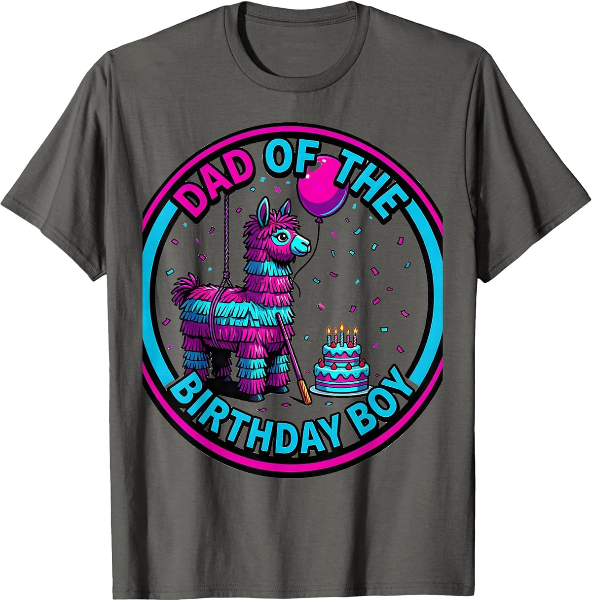 Dad Of The Birthday Boy Llama Piñata Gamer Party Family T-Shirt - Asphalt Grey