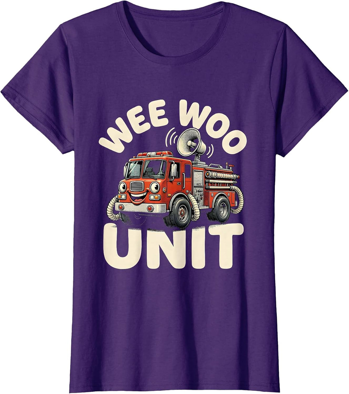 Women's Wee Woo Unit Retro Cartoon Funny Firefighter Squad Gift T-Shirt - Purple