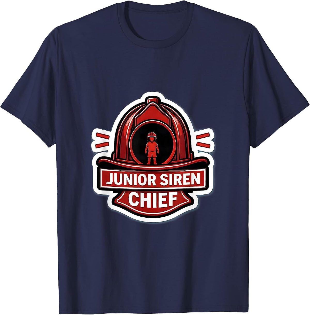 Junior Siren Chief Playful Firefighter Birthday Gift T-Shirt - Navy Blue