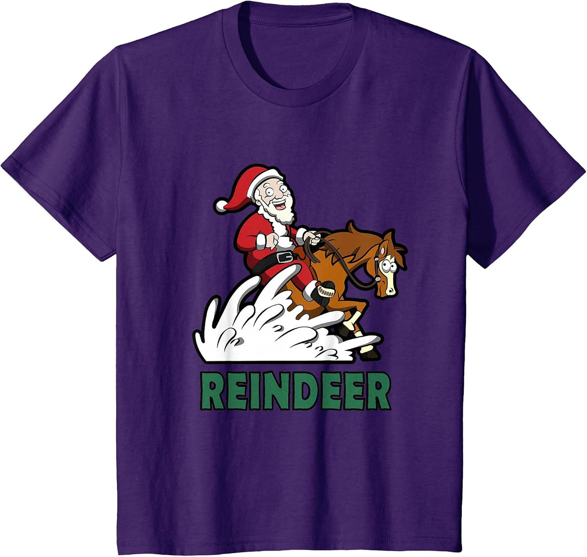 Reindeer Santa on a Reining Horse T-Shirt - Purple