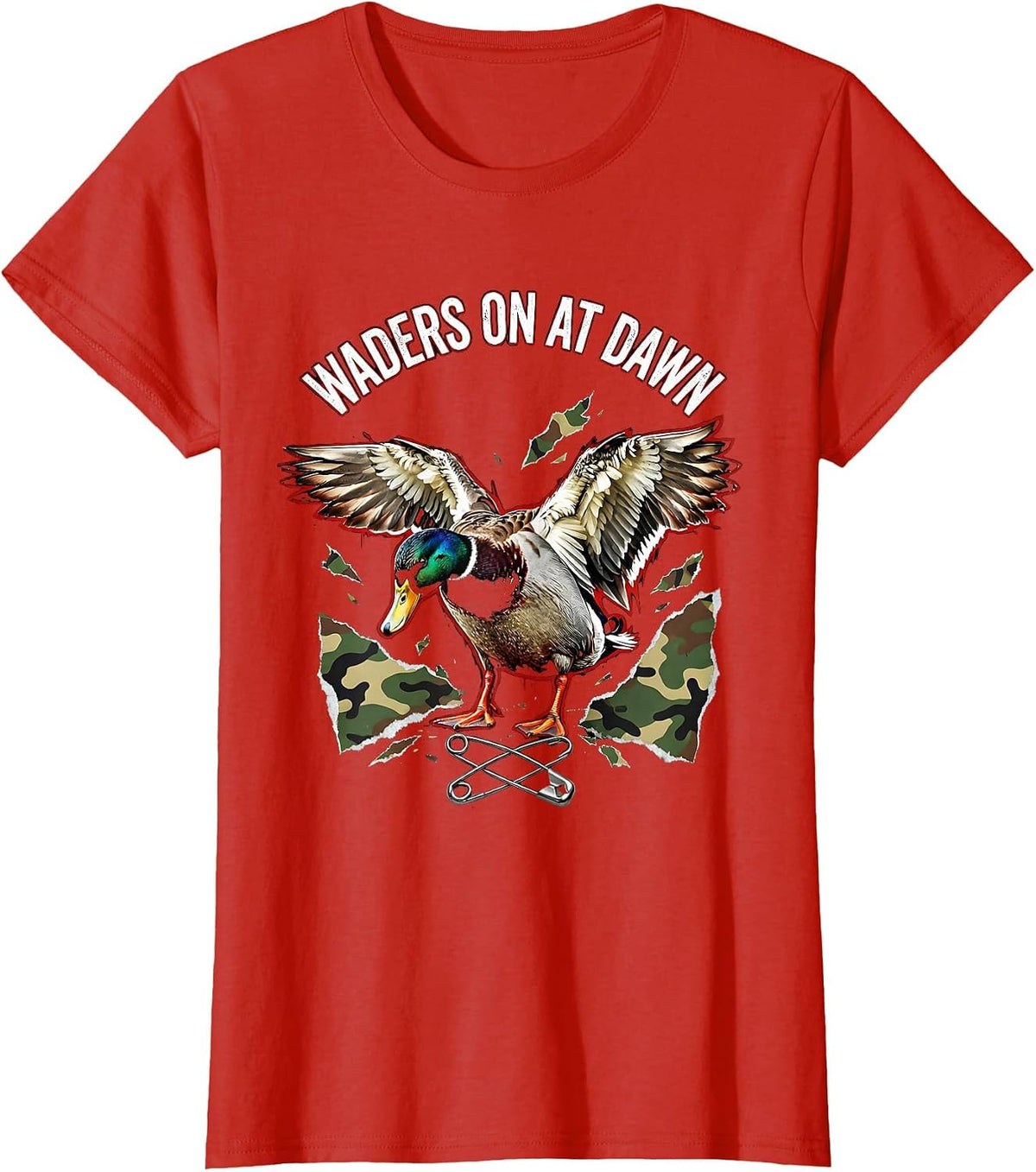 Duck Camo Waders On At Dawn Hunting Design T-Shirt - Red