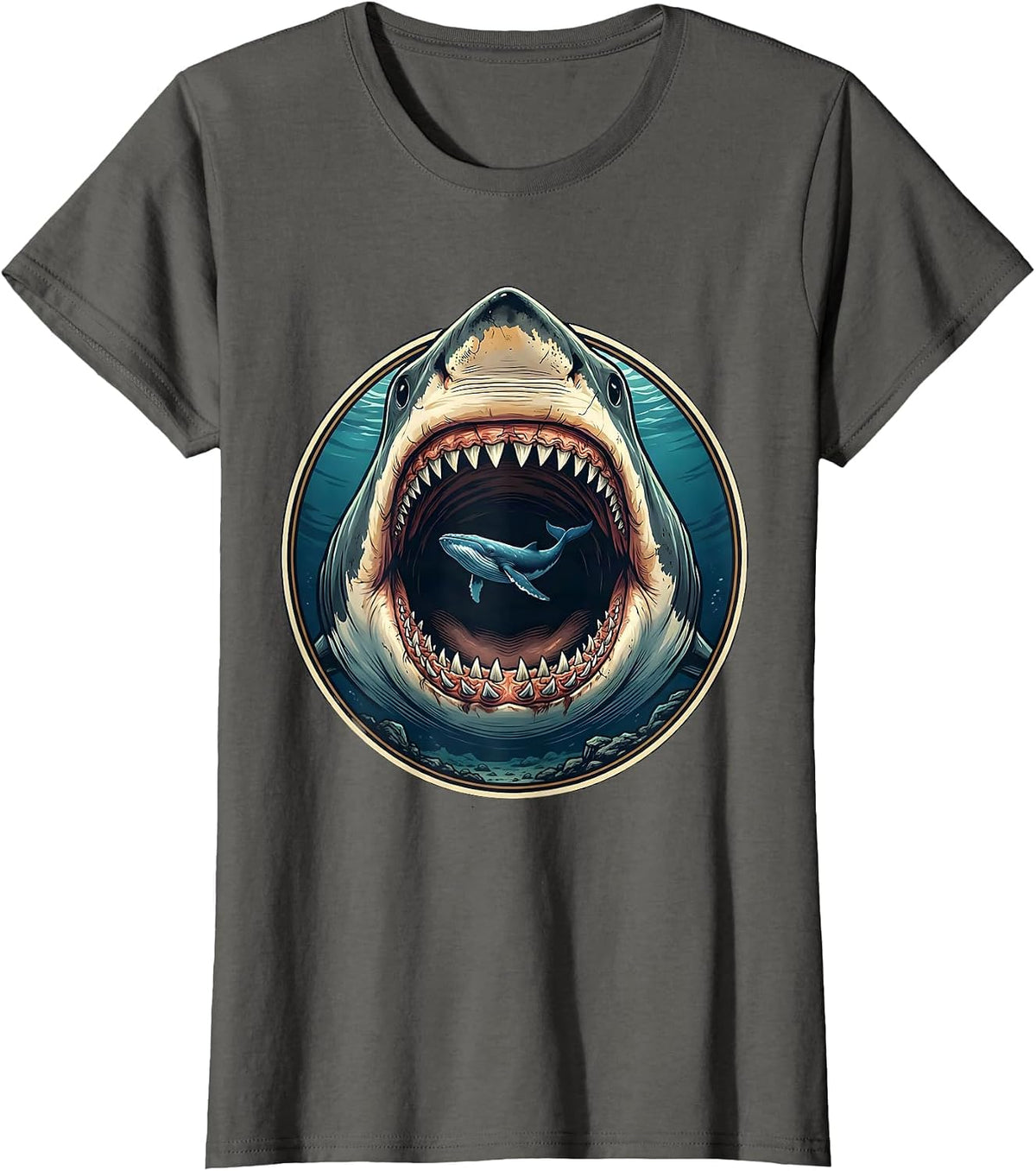 Women's Megalodon vs Blue Whale Ancient Ocean Giant T-Shirt - Asphalt Grey