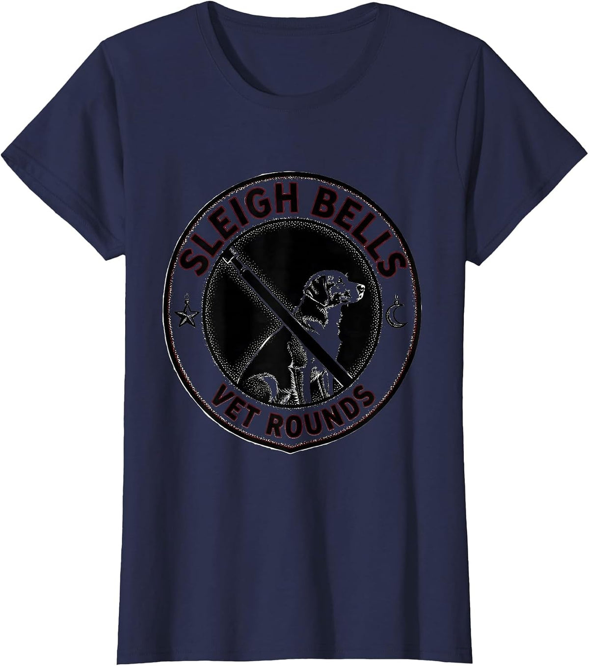 Women's Sleigh Bells, Vet Rounds Funny Veterinary Tech Christmas T-Shirt - Navy Blue