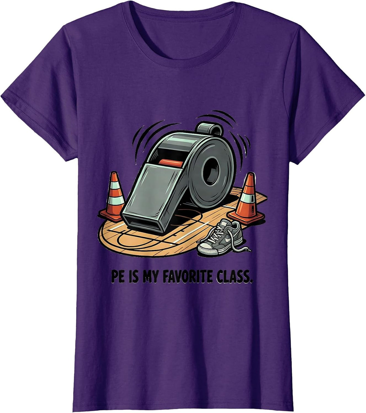 Women's PE Is My Favorite Class Funny PE Teacher Gym Coach Back T-Shirt - Purple
