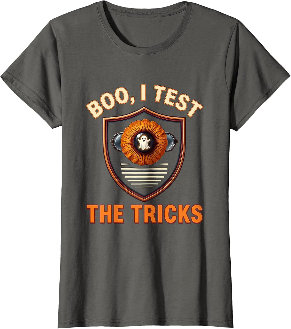 Women's Boo I Test The Tricks Halloween Optometrist Eye Doctor Pun T-Shirt - Asphalt Grey