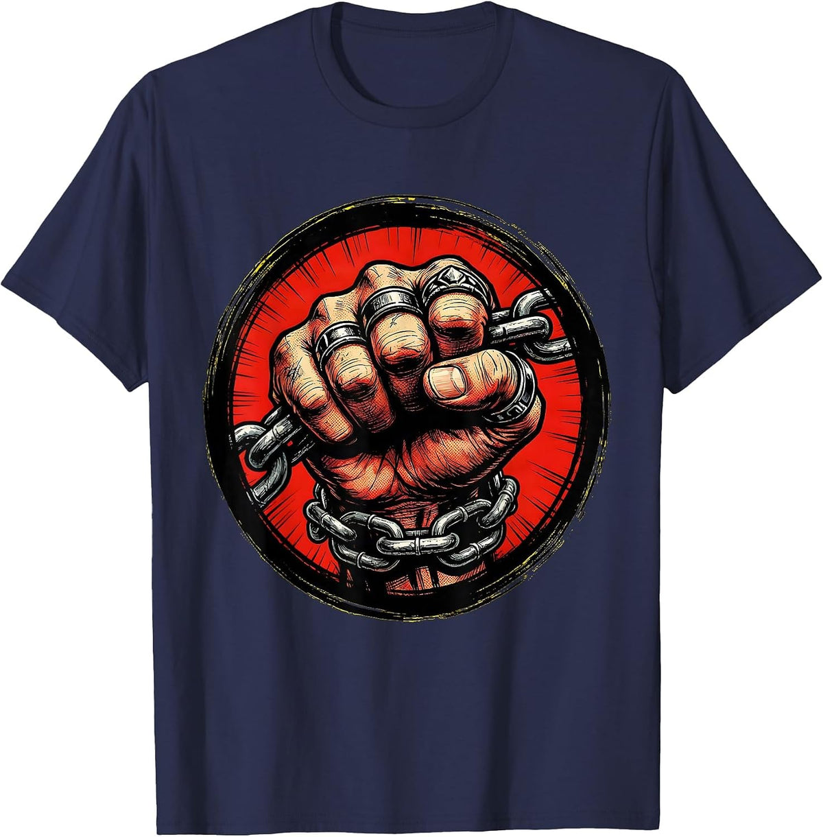 Punk Knuckle Rings Chain Grip Graphic Design T-Shirt - Navy Blue