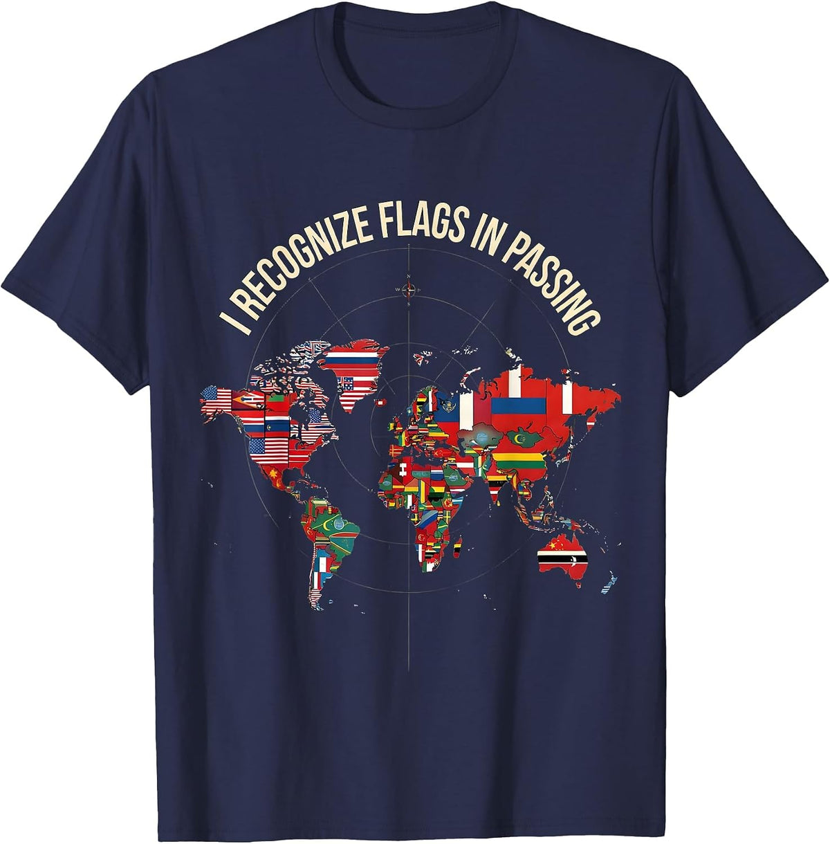 Men's I Recognize Flags In Passing Geography Lover World Map T-Shirt - Navy Blue