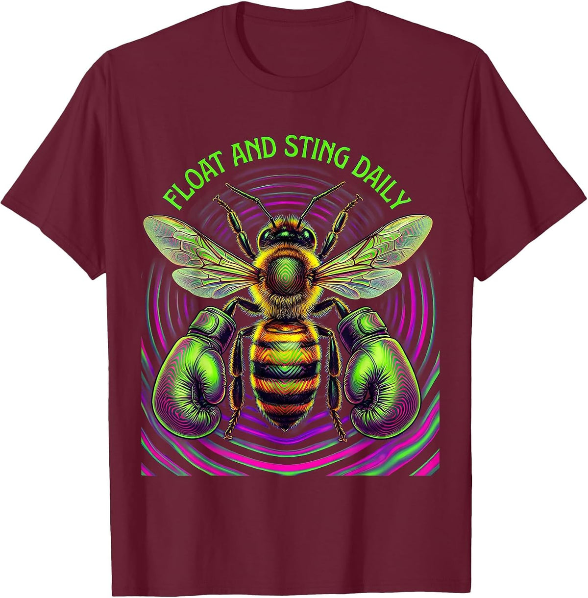 Float and Sting Daily Boxing Graphic Design T-Shirt - Burgundy