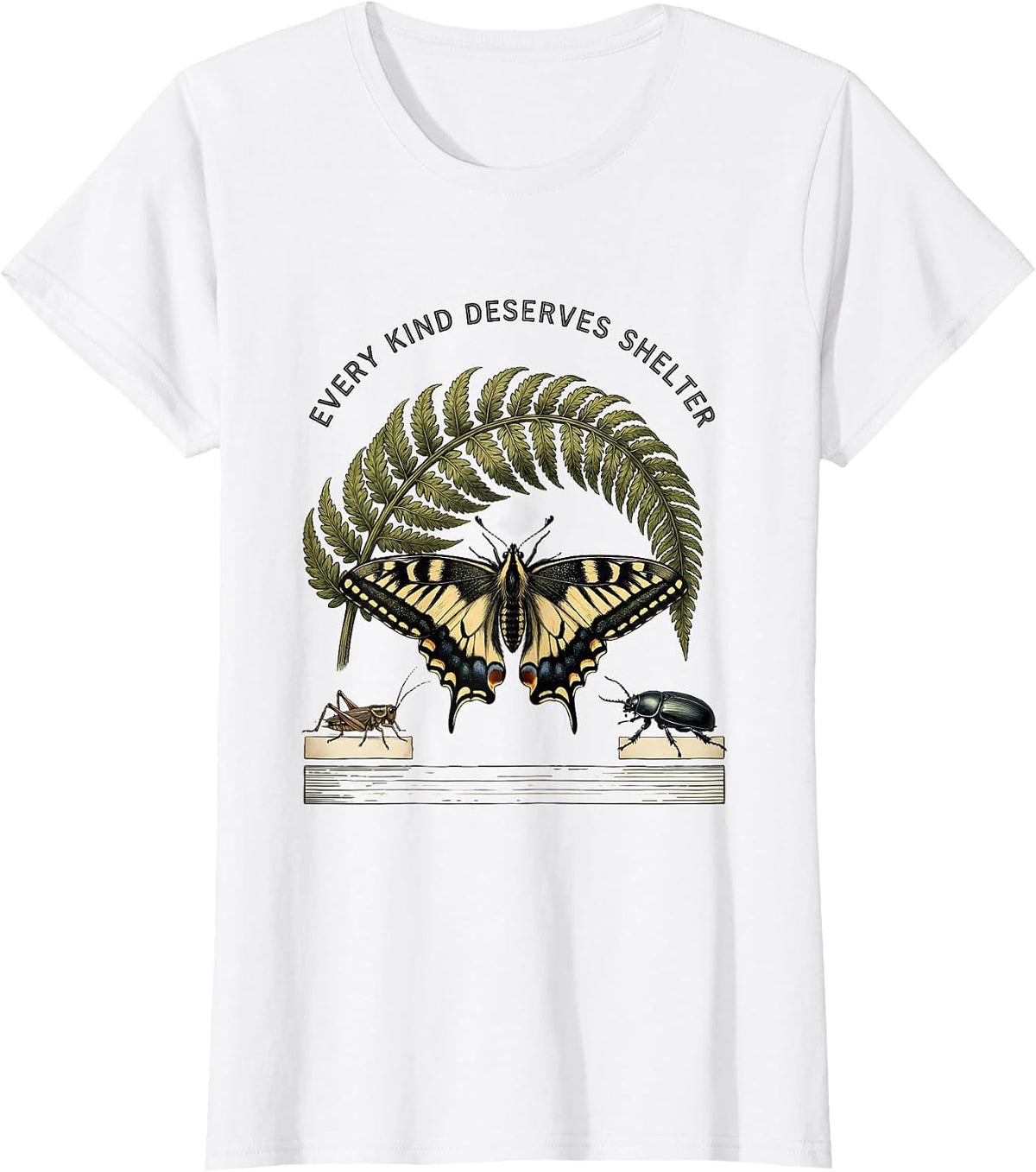 Every Kind Deserves Shelter Entomology Bug Collector Nature T-Shirt - White