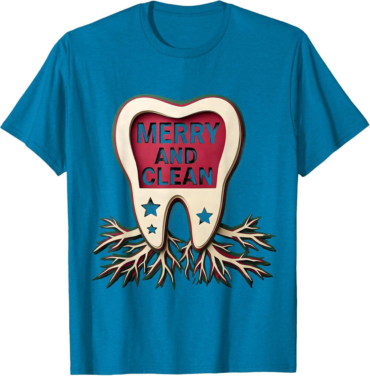 Merry and Clean Funny Dental Christmas Dentist Dental T-Shirt - Sapphire Blue