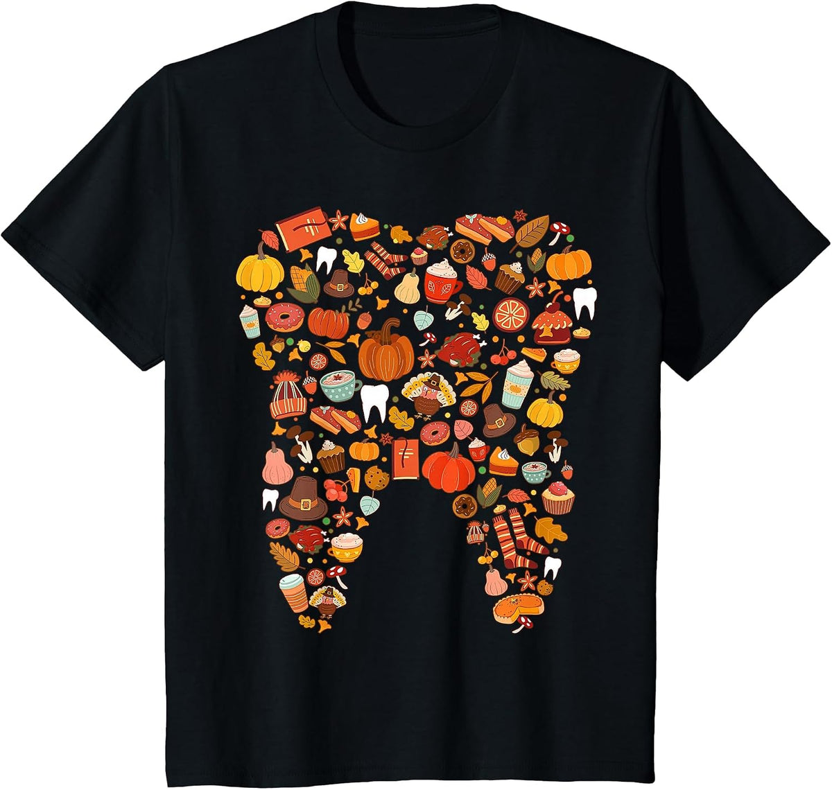 Teeth Doodles Pumpkin Fall Dental Hygienist Autumn Season T-Shirt - Black