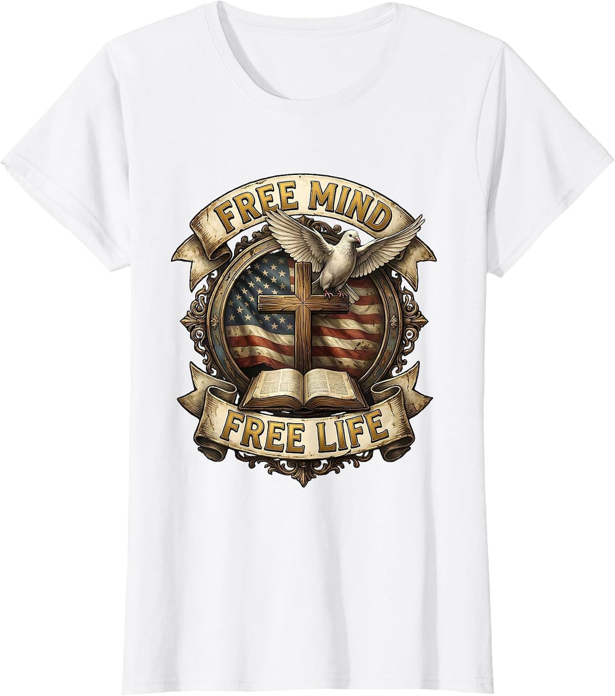 Women's Free Mind Free Life Freedom Graphic Design T-Shirt - White