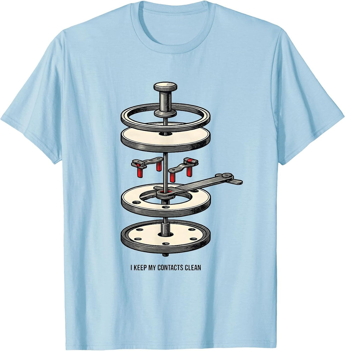 Men's I Keep My Contacts Clean Funny Ham Radio Operator Hobby Gift T-Shirt - Baby Blue