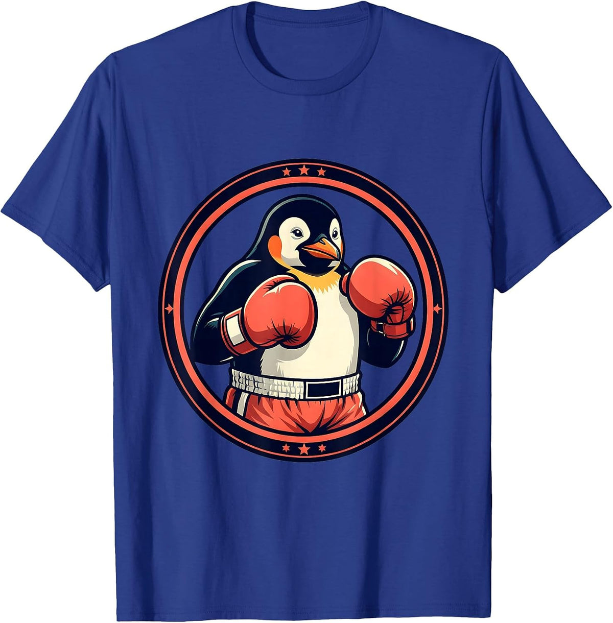 Penguin Boxing Gloves Fighter Graphic T-Shirt - Royal Blue