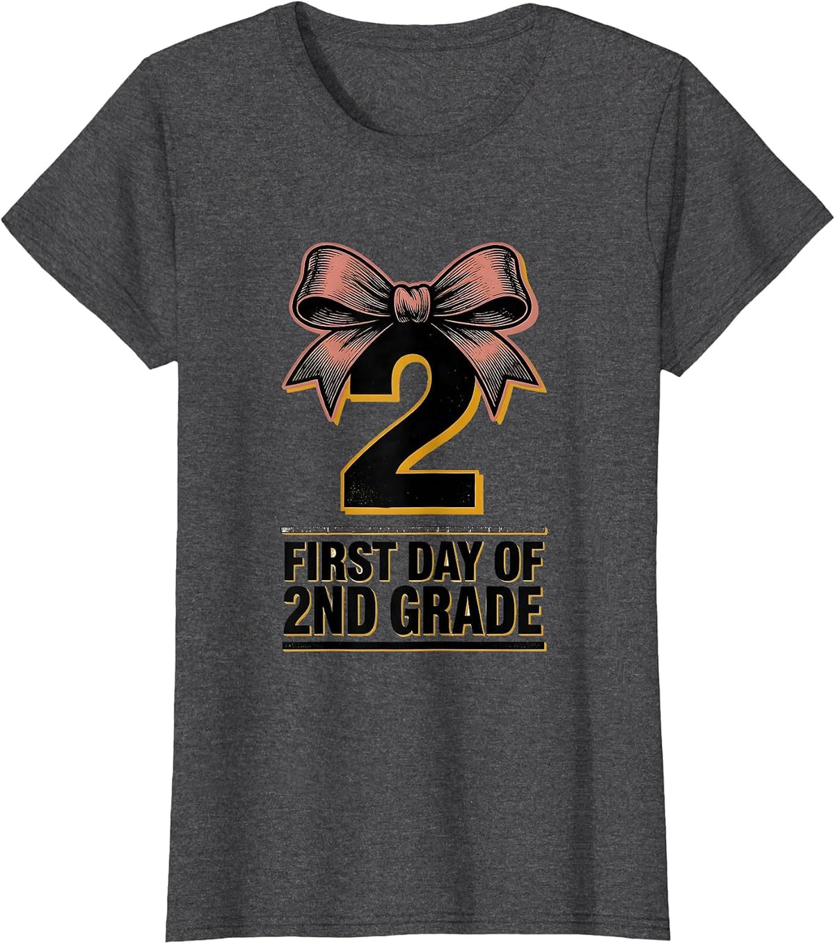 Women's First Day Of 2nd Grade Coquette Bow Back To School Girl T-Shirt - Dark Heather Grey