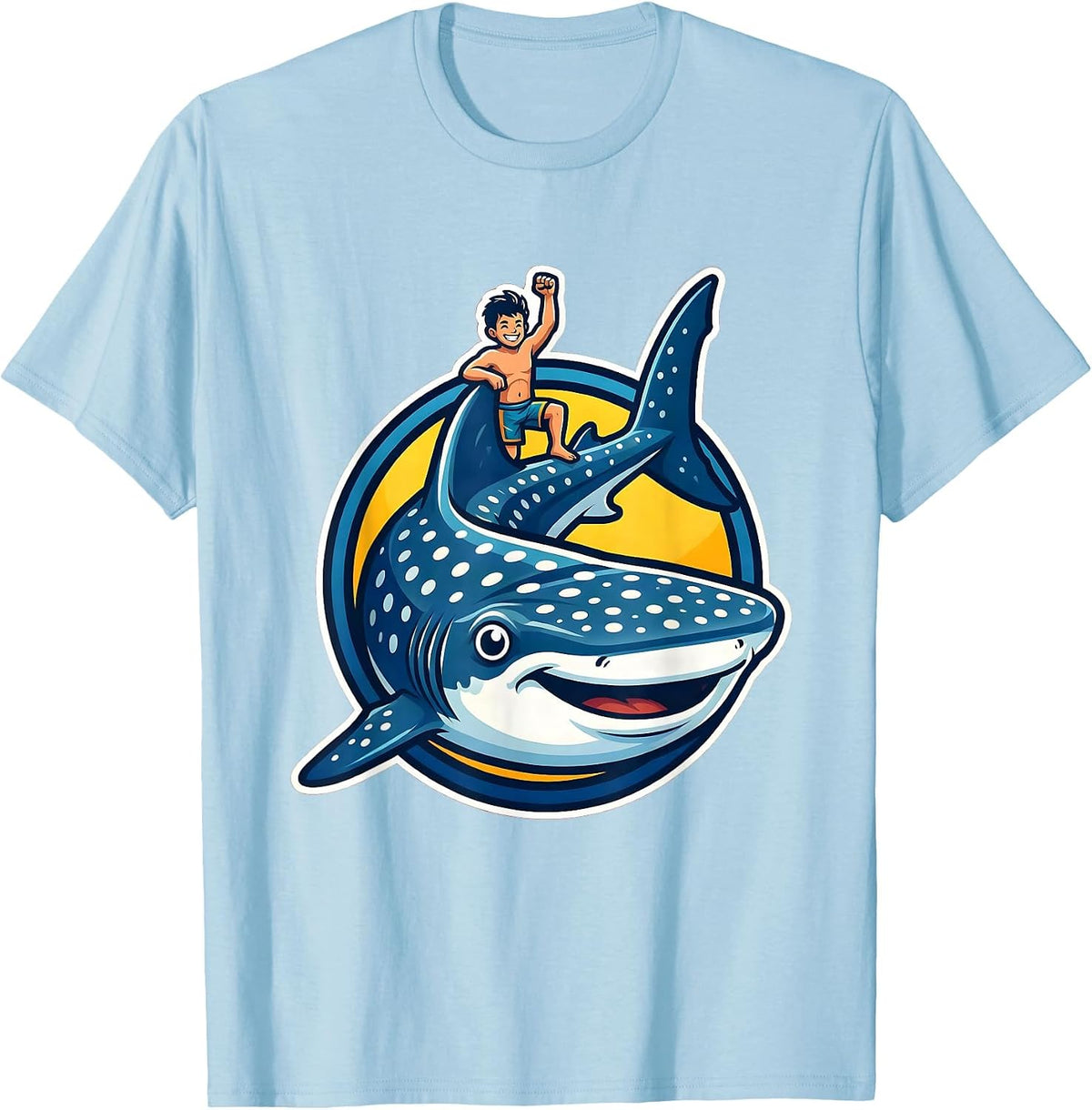 Men's Polka Dot Whale Shark Boy Riding Fin T-Shirt - Baby Blue
