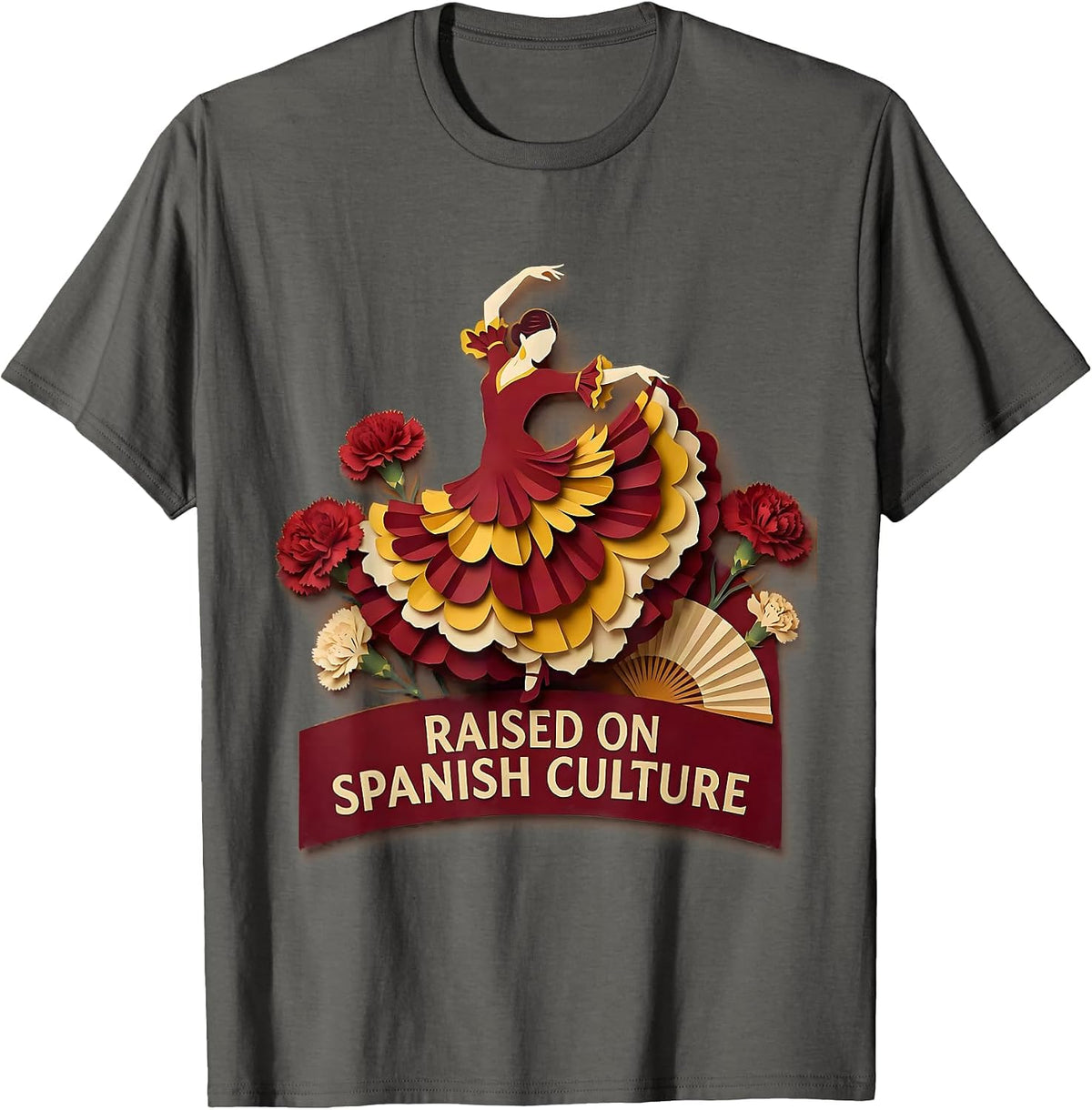 Raised on Spanish Culture Heritage Month Design T-Shirt - Asphalt Grey